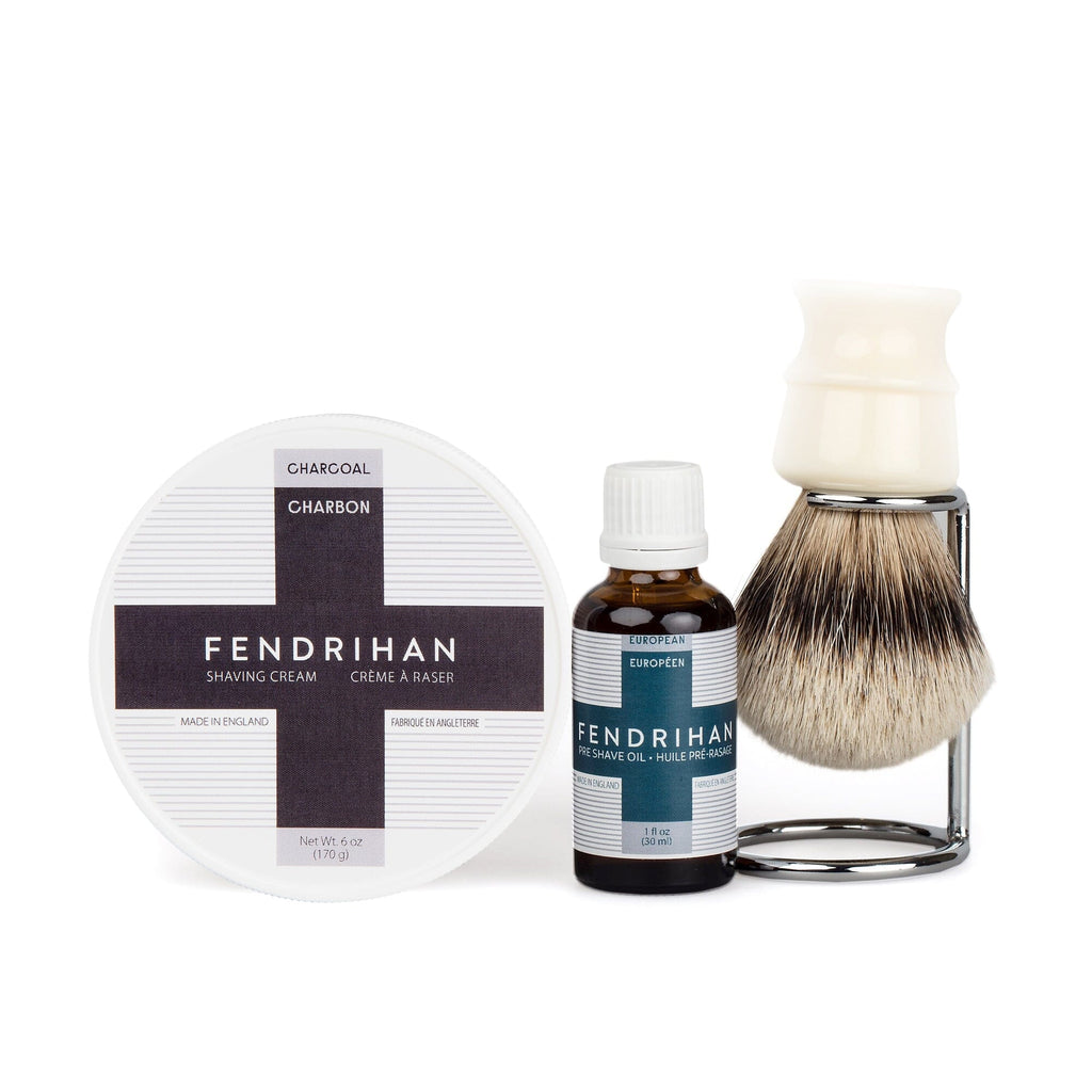 Fendrihan Pre-Shave Oil, Shaving Cream and Shaving Brush Set, Save $15 Shaving Kit Fendrihan High Mountain Badger - Ivory Handle Bergamot Bergamot