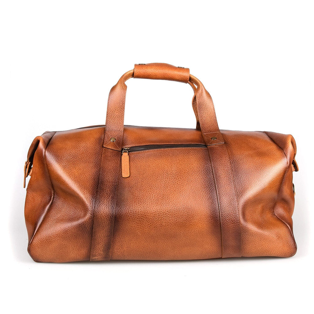 Scratch and Dent Fendrihan Fendrihan Pebbled Leather Travel Bag, Cognac (Missing 1 Piece of Hardware Underneath) 