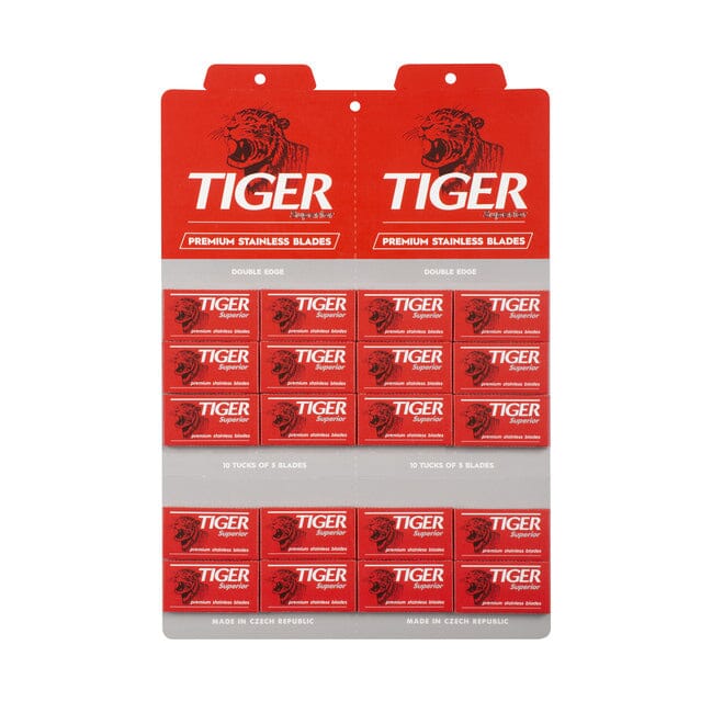 100 Tiger Superior Double Edge Safety Razor Blades, Display Packaging Razor Blades Tiger Platinum 