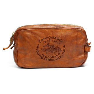 Campomaggi Leather Toiletry Bag, Teodorano Print Toiletry Bag Campomaggi Cognac 