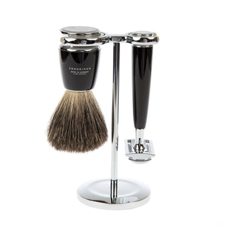 Fendrihan 3-Piece Shaving Set with Safety Razor and Pure Badger Brush Shaving Kit Fendrihan Black 