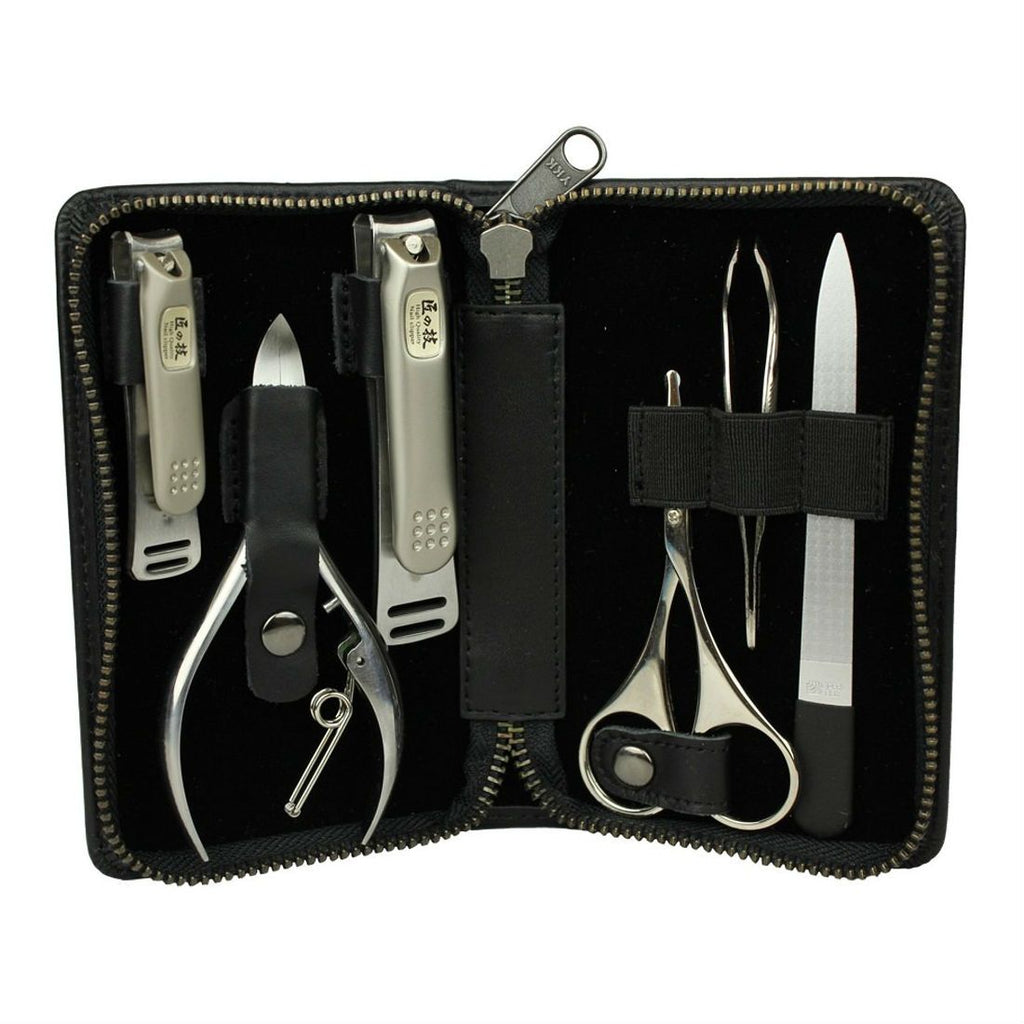 Seki Edge 6-Piece Stainless Steel Craftsman Grooming Kit, Black Leather Zip  Case